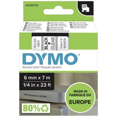 Labeltape DYMO D1 43610 Polyester Tapekleur: Transparant Tekstkleur:Zwart 6 mm 7 m