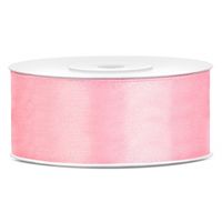 1x Hobby/decoratie lichtroze satijnen sierlint 2,5 cm/25 mm x 25 meter