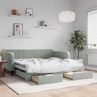 Slaapbank onderschuifbed en lades 90x190 cm fluweel lichtgrijs