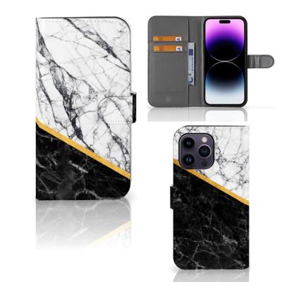 iPhone 15 Pro Max | Bookcase | Marmer Wit Zwart - Origineel Cadeau Man