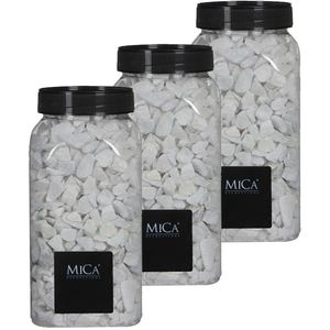 Mica Decorations - witte kiezel stenen - 3x potjes van 1 kilo - vaas/bloempot vulling