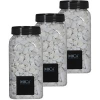 Mica Decorations - witte kiezel stenen - 3x potjes van 1 kilo - vaas/bloempot vulling - thumbnail