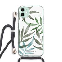 Tropical watercolor leaves: iPhone 11 Transparant Hoesje met koord