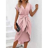 Dames Casual jurk Schede jurk Elegante jurk Halflange jurk Veters Met ruches Elegant Vintage V-hals Mouwloos Blozend Roze Kleur Lightinthebox