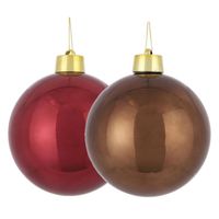 Grote kunststof kerstballen 20 cm - set van 2x st. bruin en donkerrood - Kerstbal - thumbnail