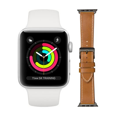 Apple Watch Series 3 42mm Zilver Wit Bandje + DBramante1928 Leren Bandje Bruin/Zilver