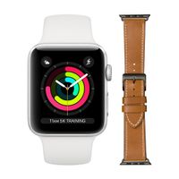 Apple Watch Series 3 42mm Zilver Wit Bandje + DBramante1928 Leren Bandje Bruin/Zilver - thumbnail