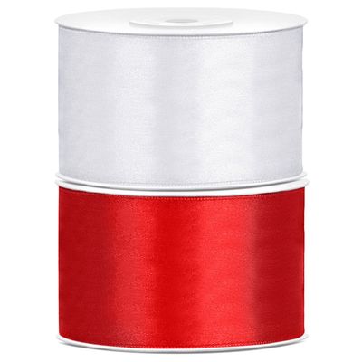 Set van 2 stuks sierlinten/cadeaulinten/satijnen linten wit en rood 38 mm x 25 meter