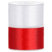 Set van 2 stuks sierlinten/cadeaulinten/satijnen linten wit en rood 38 mm x 25 meter