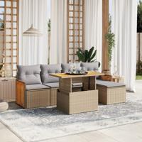 6-delige Loungeset met kussens poly rattan beige