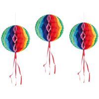 Set van 15x stuks hangende decoratie bol/bal in regenboog kleuren dia 30 cm