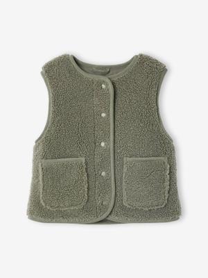 Mouwloos meisjesvest van sherpa groen