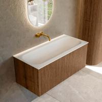 Badmeubel Mondiaz Kurve | 100 cm | Meubelkleur Walnut | Wastafelkleur Talc | Midden spoelbak | Zonder kraangaten