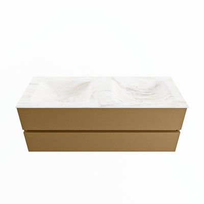 MONDIAZ VICA-DLUX 130cm badmeubel onderkast Oro 2 lades. Inbouw wastafel CLOUD dubbel 2 kraangaten, kleur Ostra.