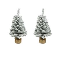 Everlands kunst kerstboom - 2x stuks - H90 cm - met sneeuw - kunstboom - jute zak - Imperial