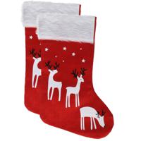 Decoratie kerstsokken - 2x - rood - B27 x H46 cm - polyester - rendieren- kerstsokken