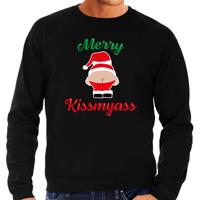 Bellatio Decorations Foute kersttrui Merry Kissmyass - zwart - heren - Kerstsweaters - kerstborrel