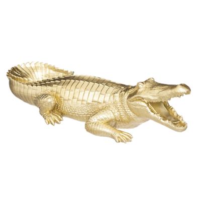 Beeld Krokodil Victor - 39 cm - polyresin - goud - decoratie beeld