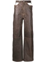 Manokhi pantalon palazzo en cuir à découpes - Marron