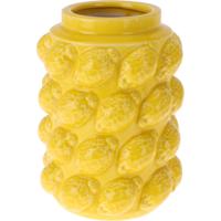 Bloemenvaas citroenen - geel - keramiek - D14 x H19 cm - fruitvaas citroen patroon