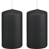 2x Kaarsen zwart 6 x 12 cm 40 branduren sfeerkaarsen - Stompkaarsen - thumbnail