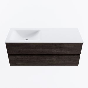 MONDIAZ VICA 120cm badmeubel onderkast Dark Brown 2 lades. Wastafel CLOUD links 1 kraangat, kleur Talc.