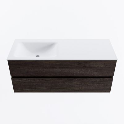 MONDIAZ VICA 120cm badmeubel onderkast Dark Brown 2 lades. Wastafel CLOUD links 1 kraangat, kleur Talc.