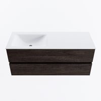 MONDIAZ VICA 120cm badmeubel onderkast Dark Brown 2 lades. Wastafel CLOUD links 1 kraangat, kleur Talc.