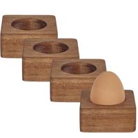 Home deco factory eierdop - 4x - acacia hout - donkerbruin - vierkant - 6,5 x 6,5 cm
