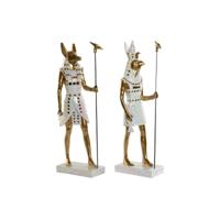 Decoratieve figuren Home ESPRIT Wit Gouden Hars Orientaals Egyptenaar 7 x 11,5 x 36 cm (2 Stuks)