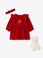 3-delige babyset met jurk + haarband + panty in thema Kerst rood