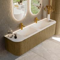 Badmeubel Mondiaz Kurve | 170 cm cm | Meubelkleur Dusk | Wastafelkleur Talc | Solid surface | Wasbak beiden zijden spoelbak | 2 kraangaten