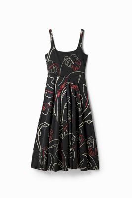 Gebreide tropische jurk met schouderbandjes - BLACK - S