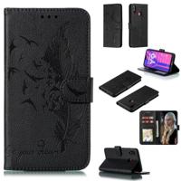 Feather patroon Litchi textuur horizontale Flip lederen draagtas met portemonnee & houder & kaartsleuven voor Huawei Y9 (2019) (zwart)
