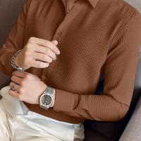 Bon&Bon Men's Waffle Knit Shirt - Black Long Sleeve Button Front Rust Brown / L