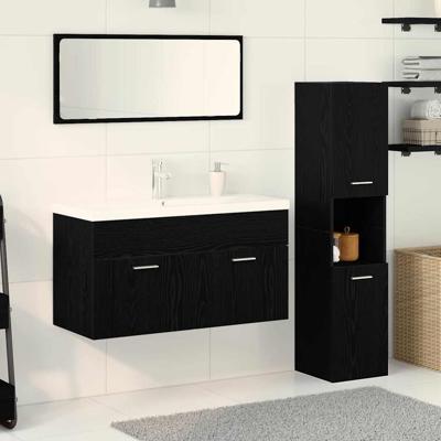 Badkamermeubelset 4 pcs Zwart Eiken 90 x 38.5 x 46 cm