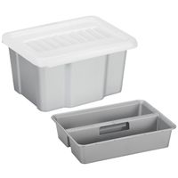 Sunware 2x opslagbox kunststof 24 liter lichtgrijs 42 x 33 x 22 cm met deksel en organiser tray - thumbnail