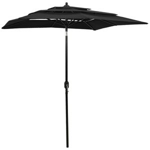 VidaXL Parasol 3-laags met aluminium paal 2x2 m zwart