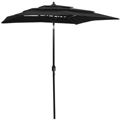 VidaXL Parasol 3-laags met aluminium paal 2x2 m zwart