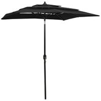 VidaXL Parasol 3-laags met aluminium paal 2x2 m zwart