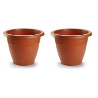 Plasticforte Plantenpot - 4x stuks - terracotta bruin - 30x23 cm - bloempot - kunststof - rond
