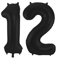 Folat Folie ballonnen - 12 jaar cijfer - zwart - 86 cm - leeftijd feestartikelen - verjaardag