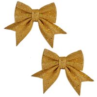 2x stuks kerstboomversiering kleine ornament strikjes/strikken gouden glitters 14 x 12 cm