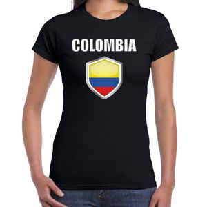 Colombia landen supporter t-shirt met Colombiaanse vlag schild zwart dames