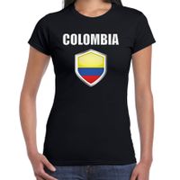 Colombia landen supporter t-shirt met Colombiaanse vlag schild zwart dames - thumbnail
