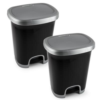Plasticforte Pedaalemmer - 2x - zwart/ zilver - 18 liter - 33 x 28 x 40 cm - prullenbak