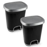 Plasticforte Pedaalemmer - 2x - zwart/ zilver - 18 liter - 33 x 28 x 40 cm - prullenbak