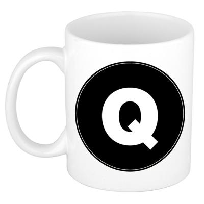 Koffie mok met de letter Q - beker - zwart - eerste letter van een voornaam - wit - 300 ml