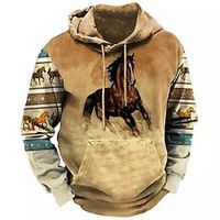 Voor heren Trui met capuchon Zwart Bruin Bruin 2 Capuchon dier Paard Grafische prints Afdrukken Dagelijks Sport 3D-afdrukken Streetwear Ontwerper Basic Lente Herfst Kleding Hoodies Sweatshirts Lightinthebox