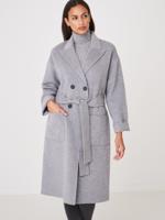 Lange damesjas met riem en reverskraag van cashmere melange